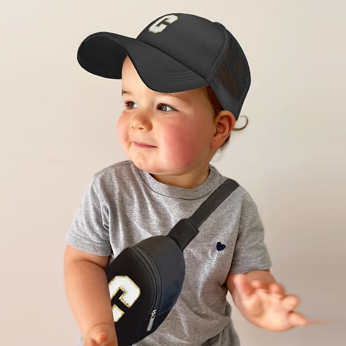 Kids Alphabet Baseball Cap & Shoulder Bag Set – Trendy & Breathable Polyester, Adjustable Buckle Closure, Perfect for All Seasons & Casual Wear, Ideal Gift for Boys & Girls (Ages 3-14) - Kidzy Market