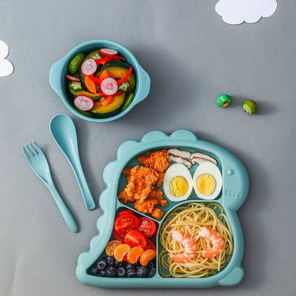 Dinosaur-Shaped Kids Dinnerware Set – BPA-Free Plastic Plate, Bowl, Fork & Spoon Combo, Fun & Safe Tableware for Toddlers