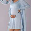 Elegant Nursing Maternity Pajama Set & Robe - Long Sleeve Crew Neck, High-Stretch Geometric Maternity Loungewear