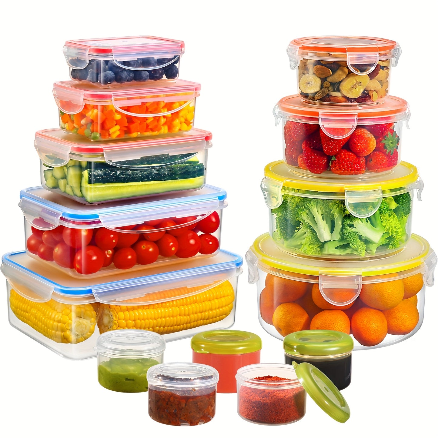 16-50PCS Food Storage Containers Set - BPA-Free Plastic Containers with Lids, Labels & Marker - Stackable, Leak-Proof, Reusable Kitchen Organizers for Meal Prep & Pantry Storage
