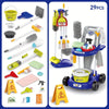6-Piece ABS Kids Cleaning Cart Play Set with Mini Vacuum, Broom, Mop & Bucket - Pretend Play Cleaning Toys for Toddlers (Red & Blue)