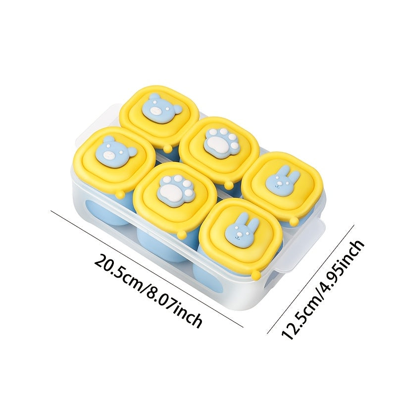 6pcs/Set Baby Food Storage Box, Cartoon Silicone Infant & Toddler Freezer Mold Bowl, Perfect for Complementary Baby Food Storage