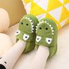 Toddler Green Fuzzy Dinosaur Slippers - Slip-On Indoor Shoes for Boys & Girls, Non-Slip TPR Sole