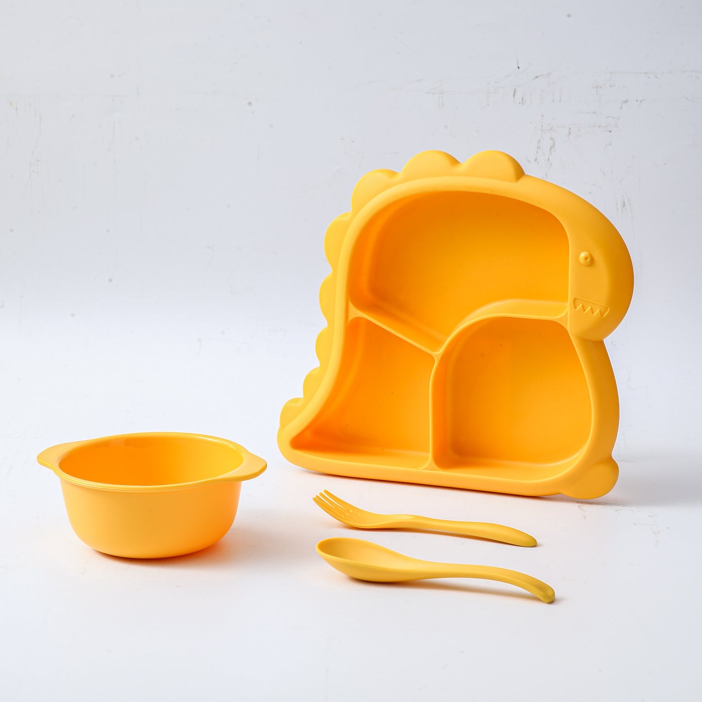 Dinosaur-Shaped Kids Dinnerware Set – BPA-Free Plastic Plate, Bowl, Fork & Spoon Combo, Fun & Safe Tableware for Toddlers