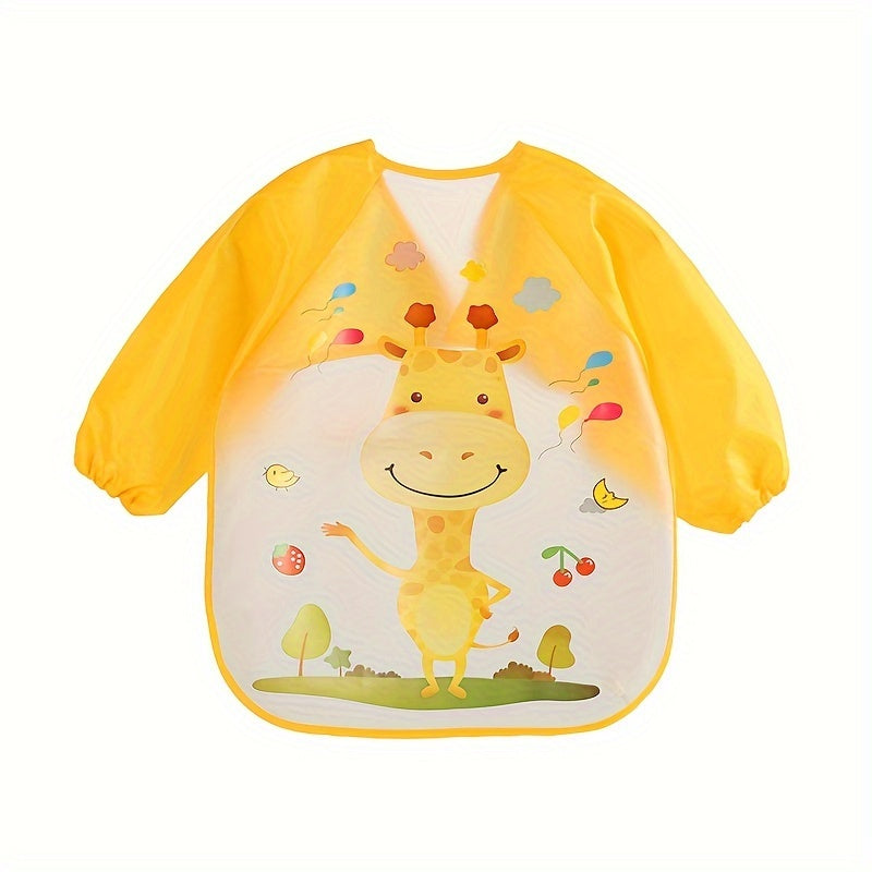 Waterproof Long-Sleeve Baby Smock – Reversible Cartoon Feeding Bib Apron for Toddlers & Kids - Kidzy Market