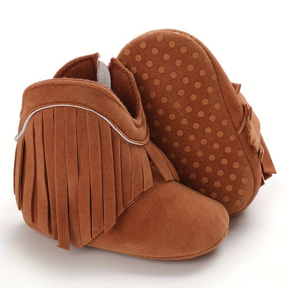 Baby Girls Tassels Warm High-Top Boots, Non-Slip Soft Thick Crib Prewalker Shoes