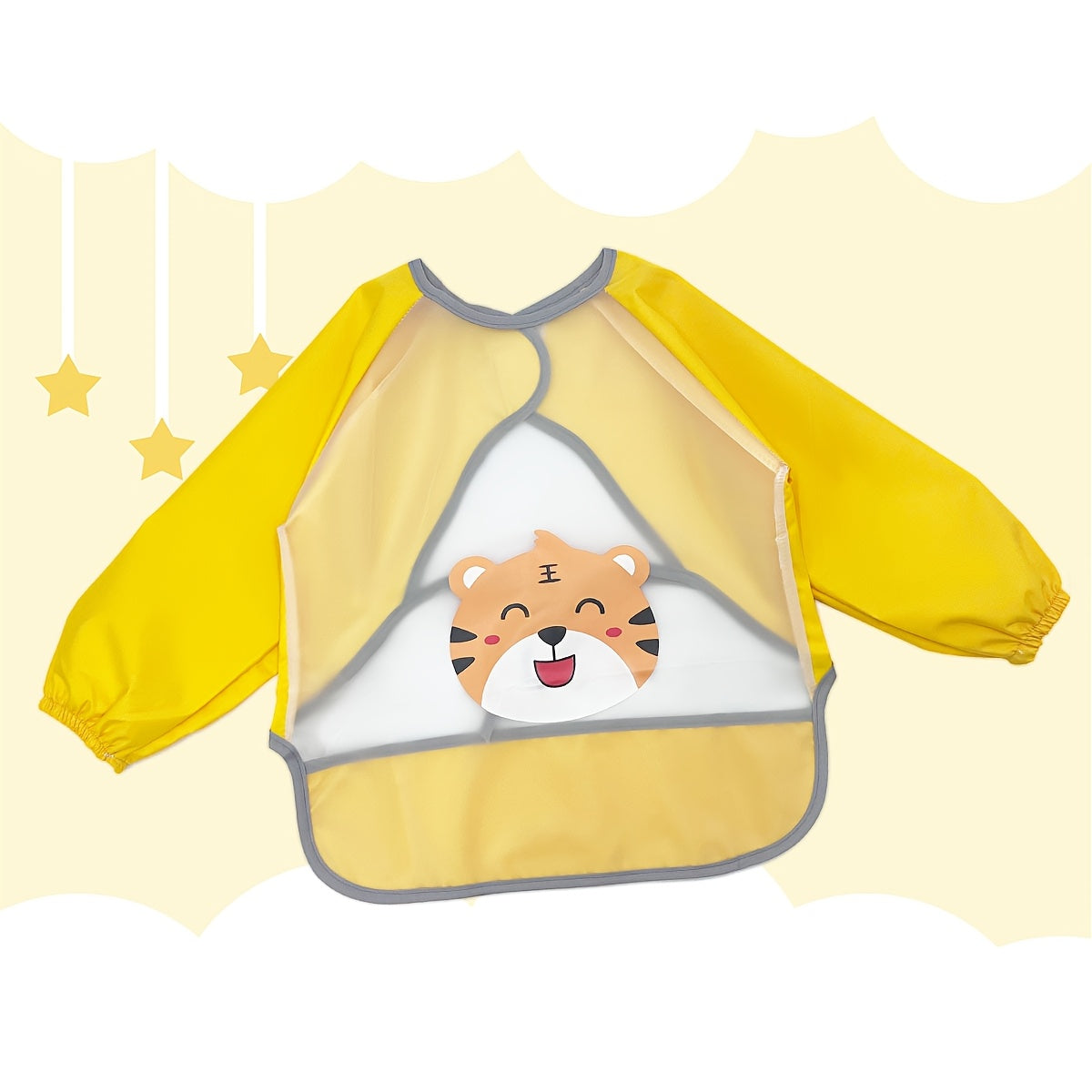 Cute Happy Tiger Waterproof Long-Sleeve Bib – Soft & Stain-Resistant Feeding Smock for Infants - Kidzy Market