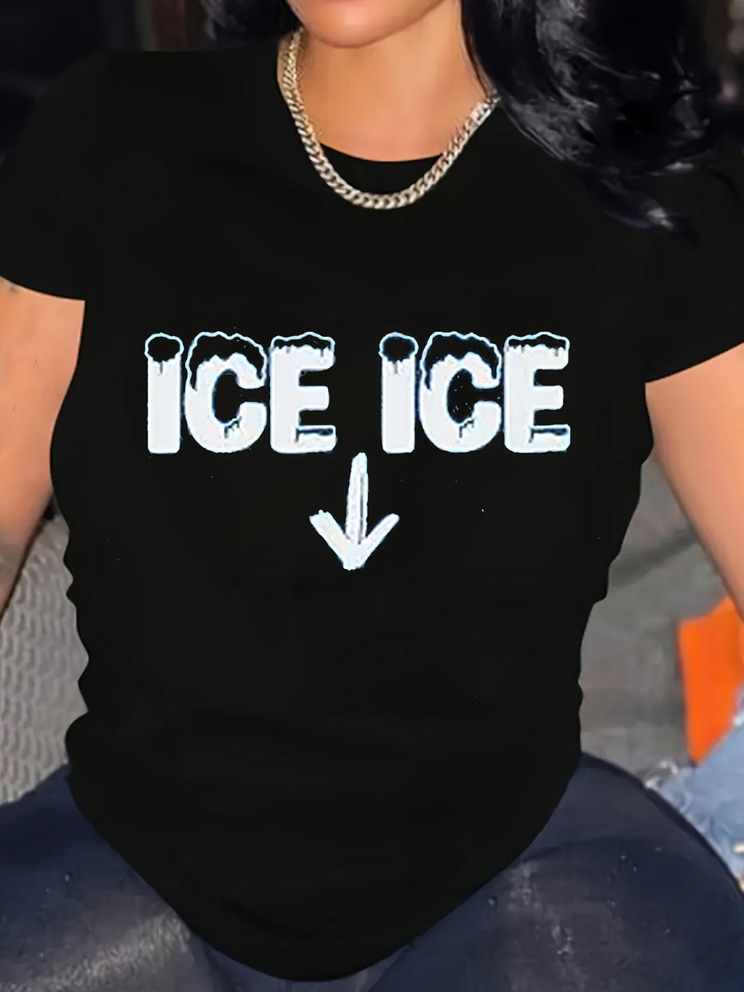 Ice Ice" Graphic Maternity T-Shirt - Funny Pregnancy Announcement, Casual & Comfortable Short Sleeve Tee for Expecting Moms, Black with Blue Lettering, Round Neck, Machine Washable, Everyday Maternity Top | Relaxed Fit Matern