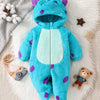 Tolo Rabbit Cute Dinosaur Romper – Hooded Polyester Jumpsuit with Polka Dots (Cozy Knit Fabric, Spring/Fall, Unisex)