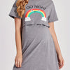 Maternity Nursing Nightgown — Rainbow "GO NIGHT" Graphic Short-Sleeve High-Stretch Sleepshirt | Breathable Knit Loungewear