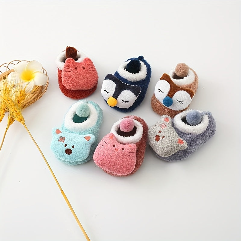 1 Pair/2 Pairs Cute Animal Anti-Slip Breathable Boat Socks for Youngsters - Cozy Polyester & Spandex Blend, Hand Wash Only | All-Season Comfort, Anti-Slip, Fluffy Cuff, Soft Knitted Texture