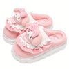 Sanrio Kurumi 3D Cartoon Kids Slip-On Fleece-Lined Shoes — EVA Sole, Bow Embroidery, Multicolor, Indoor Casual