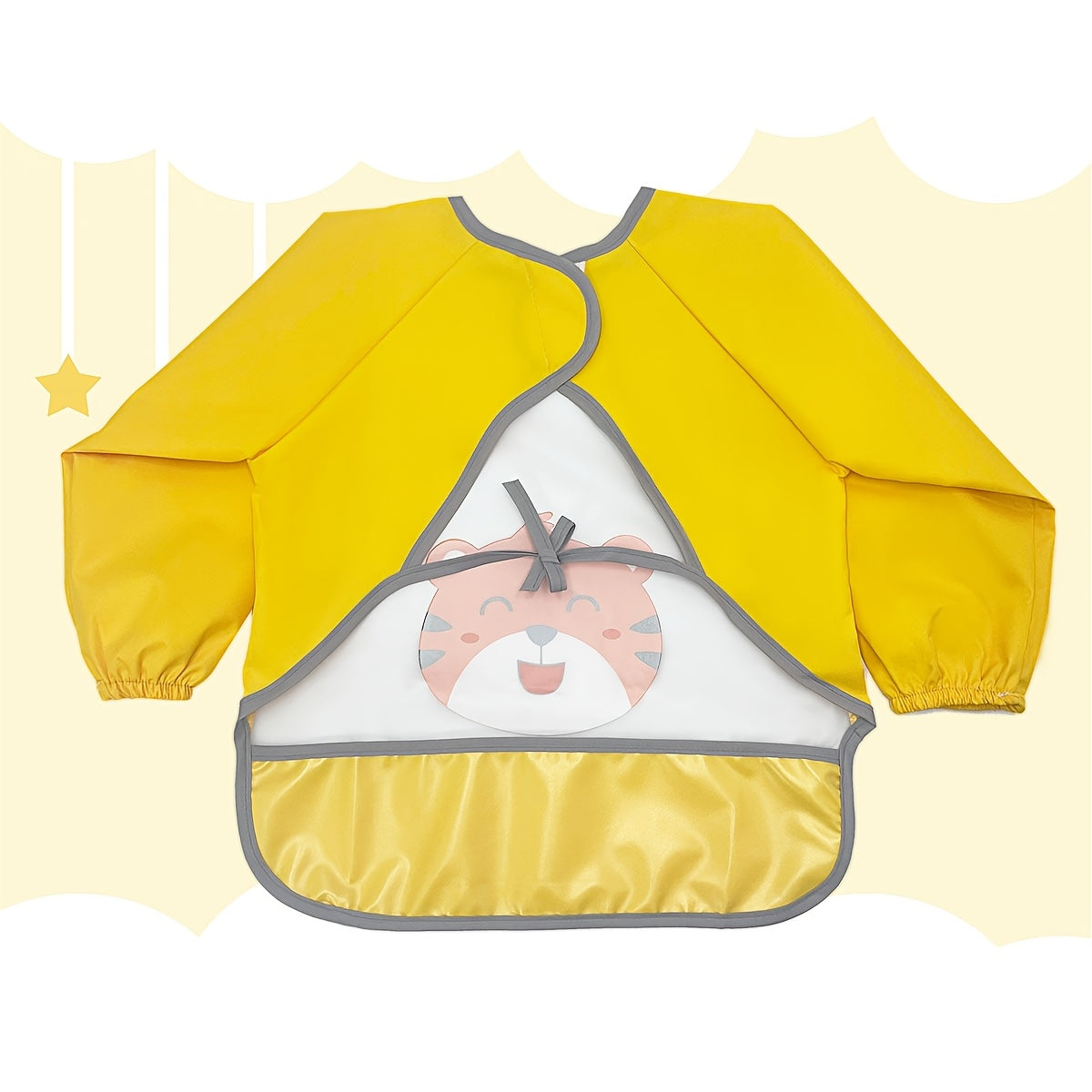 Cute Happy Tiger Waterproof Long-Sleeve Bib – Soft & Stain-Resistant Feeding Smock for Infants - Kidzy Market