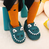 Toddler Green Fuzzy Dinosaur Slippers - Slip-On Indoor Shoes for Boys & Girls, Non-Slip TPR Sole