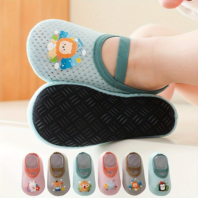 A Pair of Baby Girl's Adorable Cartoon Pattern Floor Socks - Comfy, Breathable, Casual Soft & Elastic Sock Shoes | Perfect for Spring & Summer