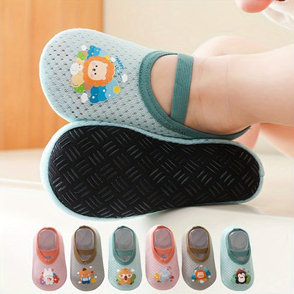 A Pair of Baby Girl's Adorable Cartoon Pattern Floor Socks - Comfy, Breathable, Casual Soft & Elastic Sock Shoes | Perfect for Spring & Summer
