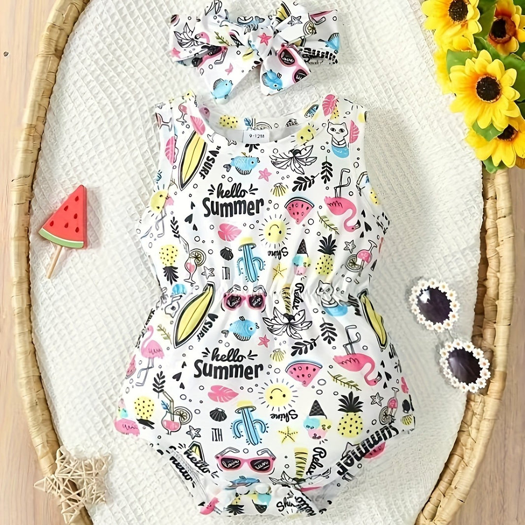 Girls' Cute Printed Bodysuit – Fun and Stylish Design, Comfortable for Everyday Wear