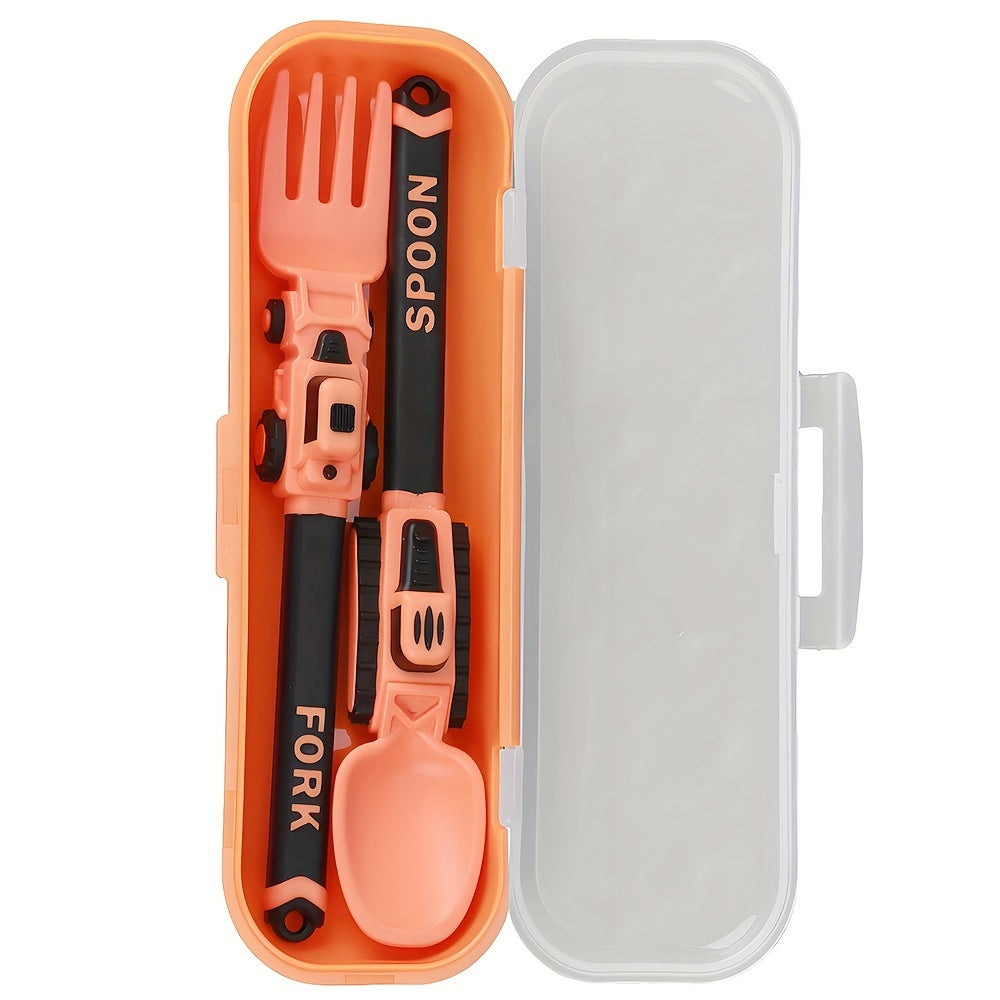Cartoon Children's Fork and Spoon Set – Cute Tanker Fork and Spoon for Babies and Toddlers, Fruit-Themed Independent Eating Tableware