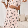 Women's Maternity Nightgown – Purple Butterfly & Pink Moon Star Print Short-Sleeve Button-Front Sleep Dress, Machine-Washable Regular-Fit Pregnancy Pajamas