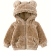 Baby Girl Fuzzy Hooded Jacket with Ears – Plush Zip-Up Coat, Warm Fall & Winter Outerwear