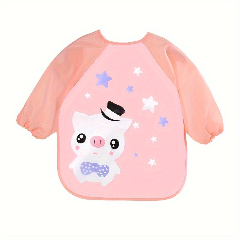 Waterproof Long-Sleeve Baby Smock – Reversible Cartoon Feeding Bib Apron for Toddlers & Kids - Kidzy Market