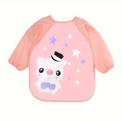 Waterproof Long-Sleeve Baby Smock – Reversible Cartoon Feeding Bib Apron for Toddlers & Kids - Kidzy Market