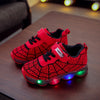 Spider Net Woven Kids LED Light Sneakers – Breathable Mesh, Non-Slip TPR Sole, Hook & Loop Closure for Boys & Girls