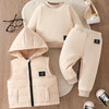 Baby Boys' 3-Piece Hooded Sports Leisure Outfit – 0-3 Years, Fall/Winter Outdoor Set