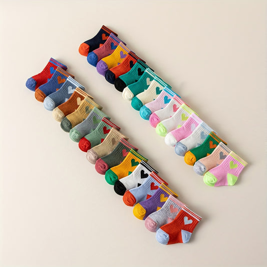 Soft & Cozy 30 Pcs Heart Pattern Crew Socks - Perfect for Fall/Winter for Youngsters
