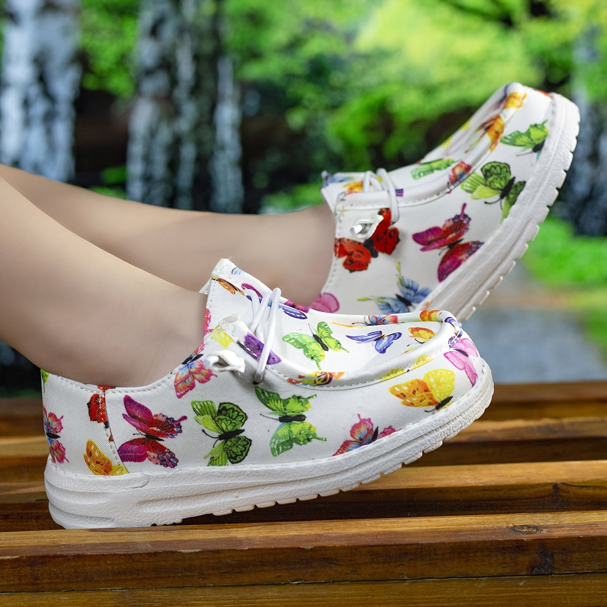 Girls' Colorful Butterfly Loafers — Non-Slip Fabric Slip-On Casual Walking Shoes for Kids
