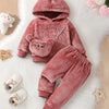 Cute Baby Girl Long-Sleeve Hooded Outfit – Solid Color with Embroidered Cartoon Design & Adorable Bear Bag, Perfect for Spring, Autumn & Winter - Kidzy Market