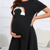 Maternity Nursing Nightgown - Double-Layer Short Sleeve Pregnancy Sleepshirt | Fitted Breathable Maternity Pajamas, Machine Washable, Rainbow & Santa Hat Print