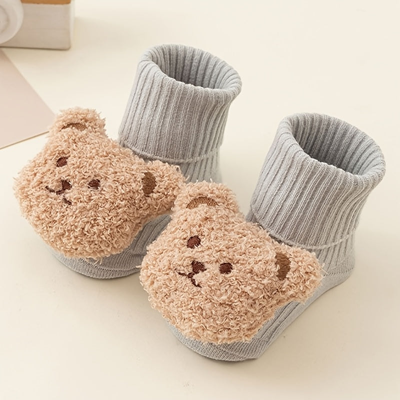 1 Pair/3 Pairs of Soft & Comfortable Ribbed Socks for Babies - Cute Bear Design | Non-Slip with Fold-Over Top, Suitable for Children
