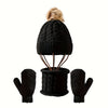 ROORUNS 3-Piece Knit Beanie Set for Toddlers 0-3 Years – Winter Warm Cable Knit Hat with Pom-Pom, Scarf & Mittens – Perfect Gift for Toddlers - Kidzy Market