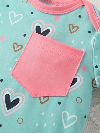 9-Pack Baby Girl Footed Jumpsuit Set – Long Sleeve Love Hearts Design with Bunny Hats & Bibs – Stylish & Comfy Outdoor Wear for Infants - Kidzy Market