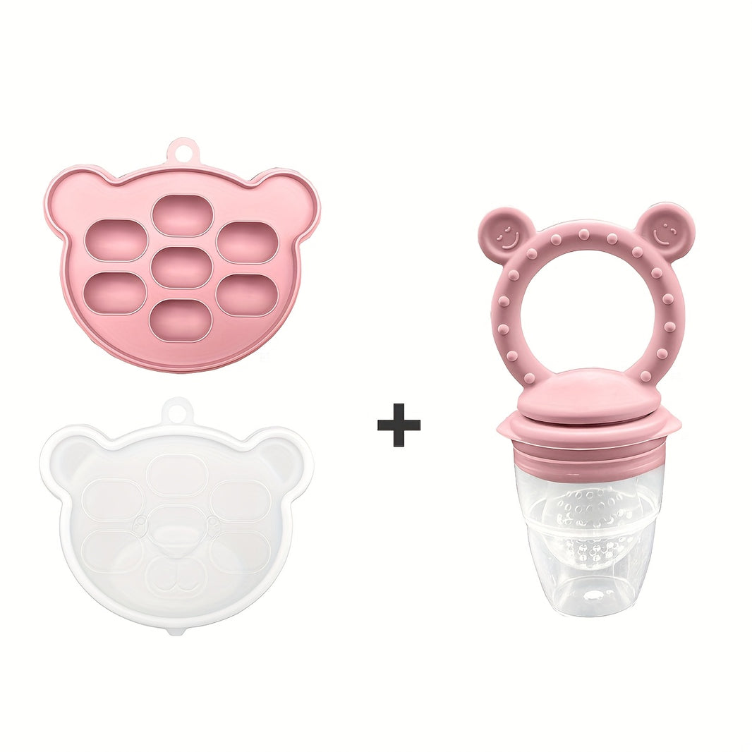 Silicone Baby Food Mold Set – Breast Milk & Popsicle Maker with Fruit & Vegetable Teether, Twist-Up Food Storage Container, Bear-Shaped Ice Tray for Homemade Kids’ Meals