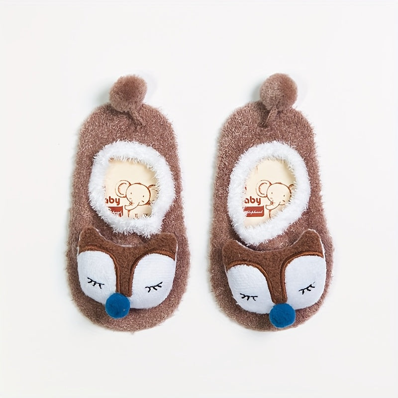 1 Pair/2 Pairs Cute Animal Anti-Slip Breathable Boat Socks for Youngsters - Cozy Polyester & Spandex Blend, Hand Wash Only | All-Season Comfort, Anti-Slip, Fluffy Cuff, Soft Knitted Texture
