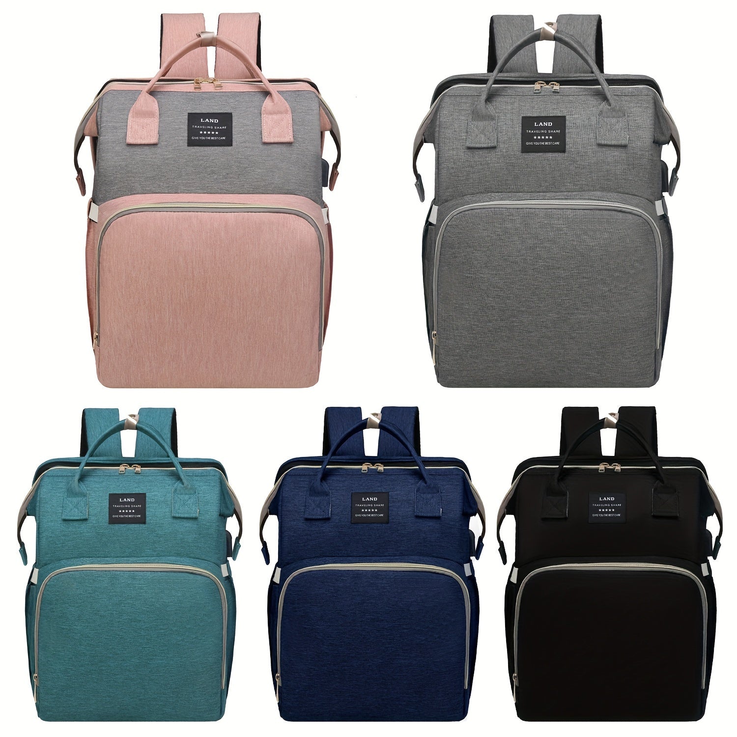 Lamroro Multifunctional Diaper Backpack with Changing Station - Soft Shell Polyester Daypack for Travel & Preschool, Zipper Closure, Mirror Embellishment, Stash Pocket, Striped Pattern, Perfect Gift - Kidzy Market