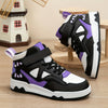 CHTAPPILIAR Kids' All-Season Low-Top Sneakers - Black/White/Purple, Lightweight Round-Toe Hook & Loop (Velcro) Shoes for Boys & Girls