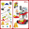 6-Piece ABS Kids Cleaning Cart Play Set with Mini Vacuum, Broom, Mop & Bucket - Pretend Play Cleaning Toys for Toddlers (Red & Blue)