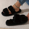 Elegant Women's Plush Slippers – Warm Lined Striped Open-Toe Slip-On with Non-Slip EVA Sole