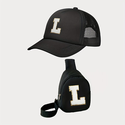Kids Alphabet Baseball Cap & Shoulder Bag Set – Trendy & Breathable Polyester, Adjustable Buckle Closure, Perfect for All Seasons & Casual Wear, Ideal Gift for Boys & Girls (Ages 3-14) - Kidzy Market