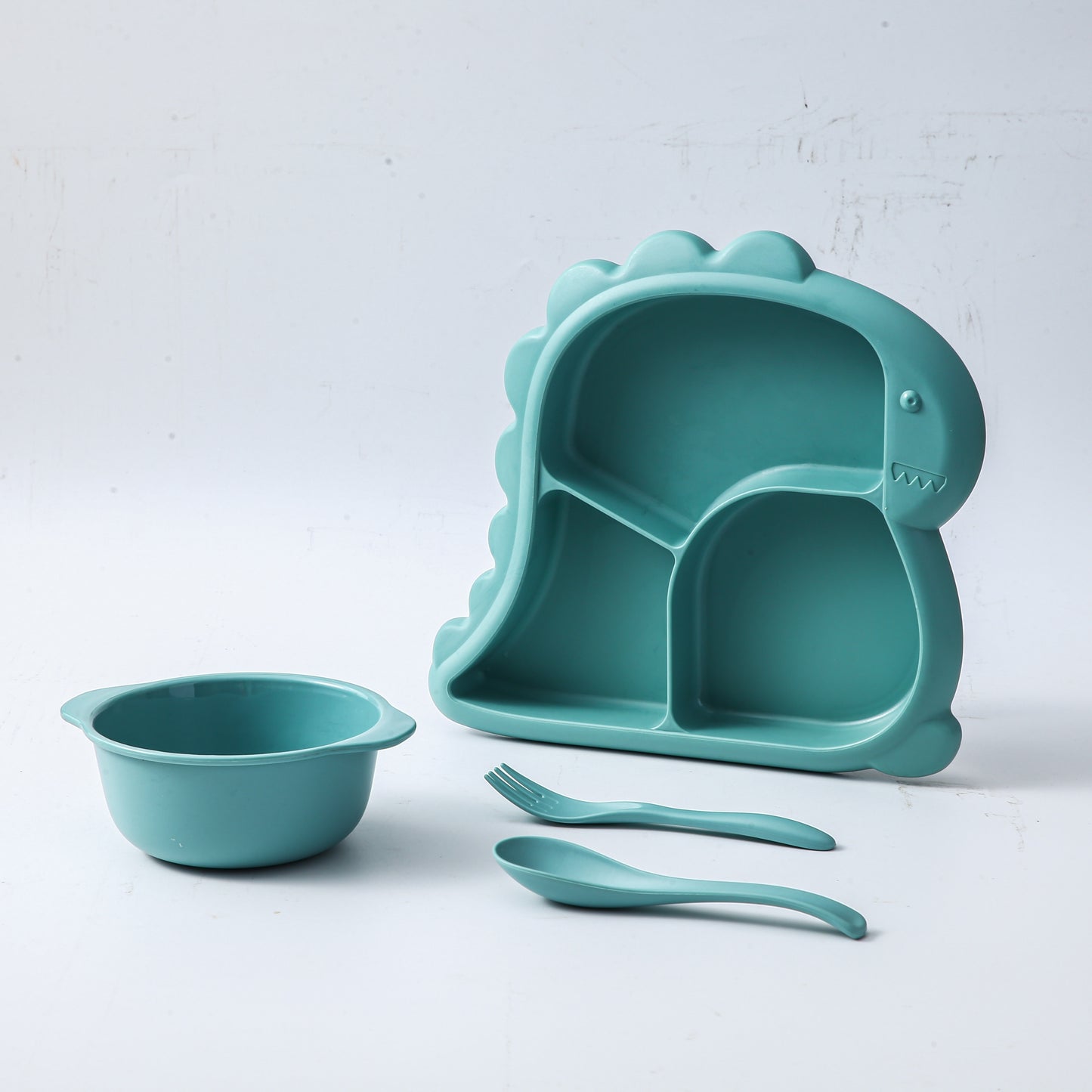 Dinosaur-Shaped Kids Dinnerware Set – BPA-Free Plastic Plate, Bowl, Fork & Spoon Combo, Fun & Safe Tableware for Toddlers