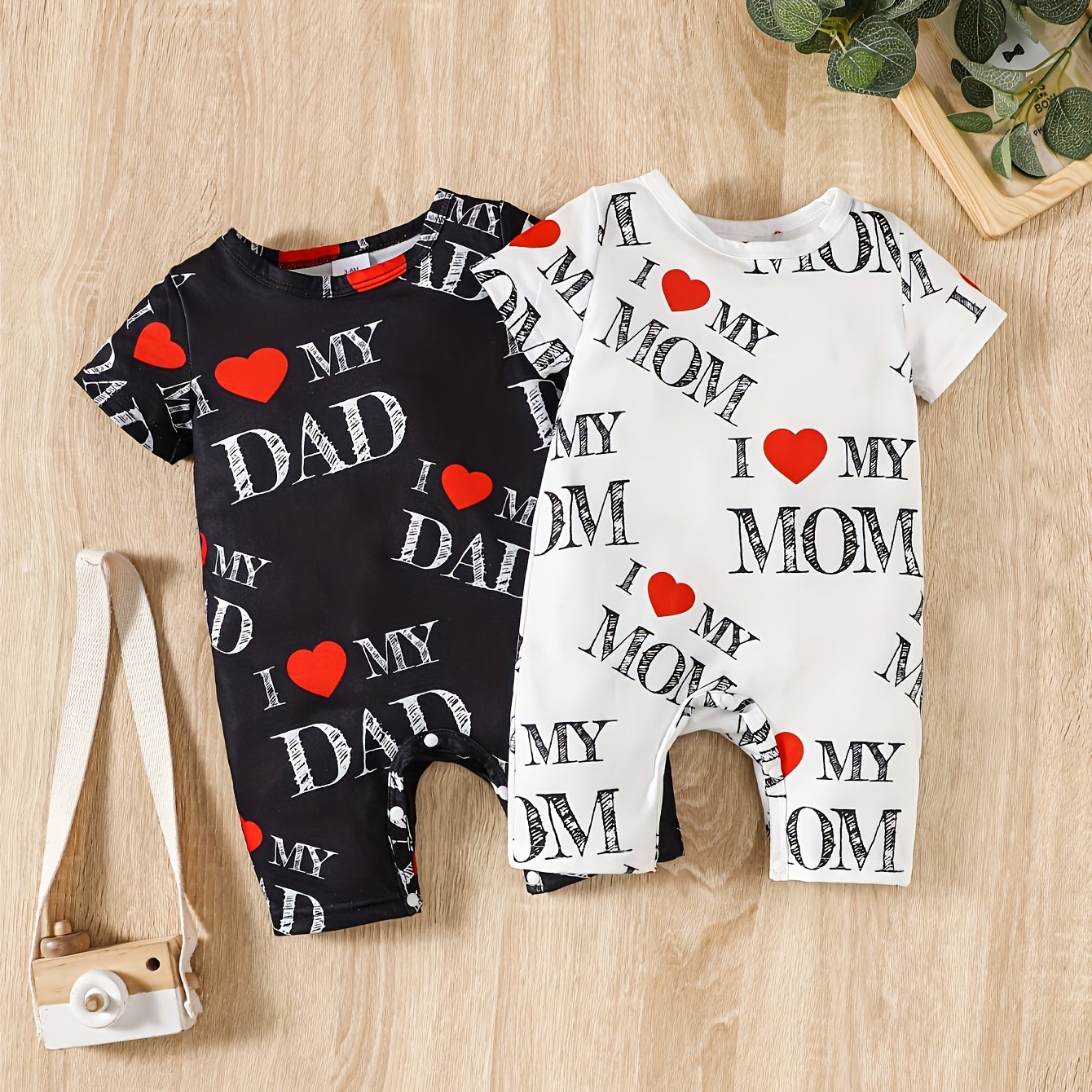2pcs Baby Boy Summer Outfit – "I Love Grandma, Mom, Dad" Alphabet Print Jumpsuit, Casual Knit Polyester & Spandex Set (Short Sleeve, Outdoor Wear)