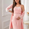 Pink Lace Trim Nursing Nightgown — Maternity Nursing Sleepwear Dress, Stretch Polyester Tie-Waist, Half Sleeve