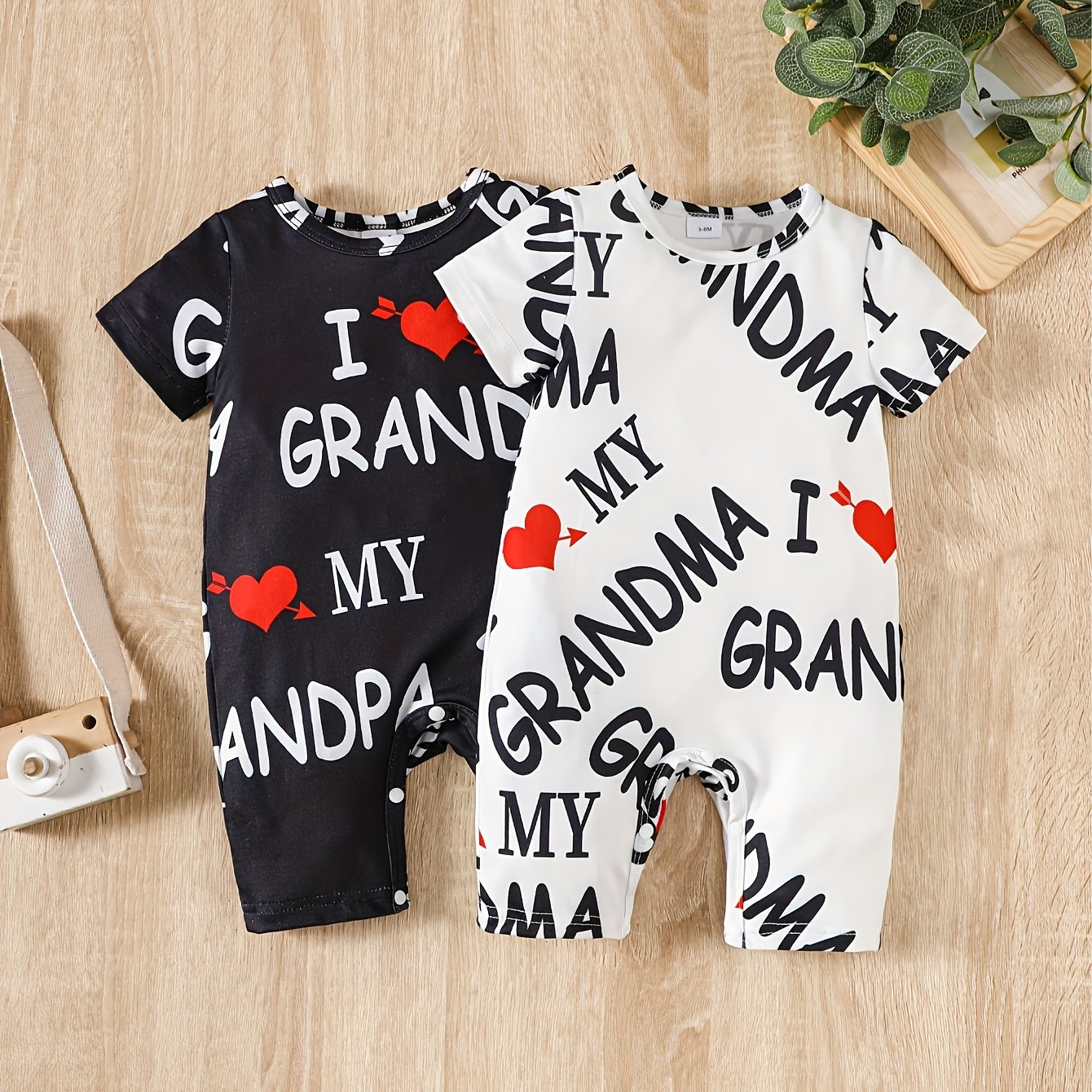 2pcs Baby Boy Summer Outfit – "I Love Grandma, Mom, Dad" Alphabet Print Jumpsuit, Casual Knit Polyester & Spandex Set (Short Sleeve, Outdoor Wear)