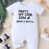 Baby Boys & Girls Casual "Party My Crib 2AM, Bring A Bottle" Romper – Short Sleeve Jumpsuit (Outdoor Wear)