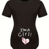 Women's Maternity Casual "I'm A GIRL" Foot Heart Graphic Short Sleeve Slim Fit T-shirt Top for Summer