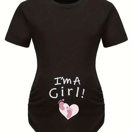 Women's Maternity Casual "I'm A GIRL" Foot Heart Graphic Short Sleeve Slim Fit T-shirt Top for Summer