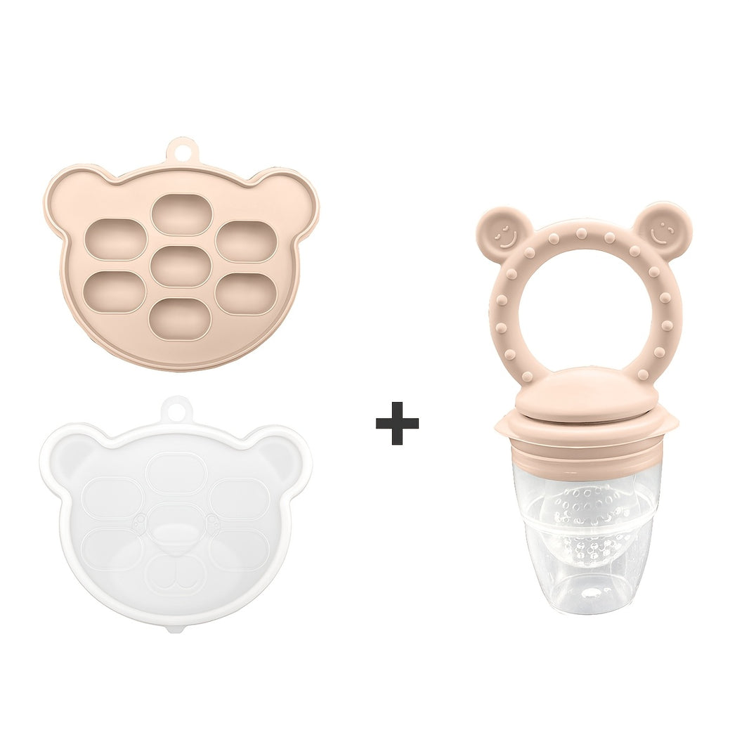 Silicone Baby Food Mold Set – Breast Milk & Popsicle Maker with Fruit & Vegetable Teether, Twist-Up Food Storage Container, Bear-Shaped Ice Tray for Homemade Kids’ Meals